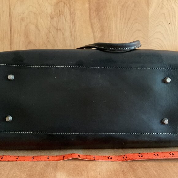 VTG Roots Black Leather Short Handle Handbag with White Stitching - Picture 5 of 13